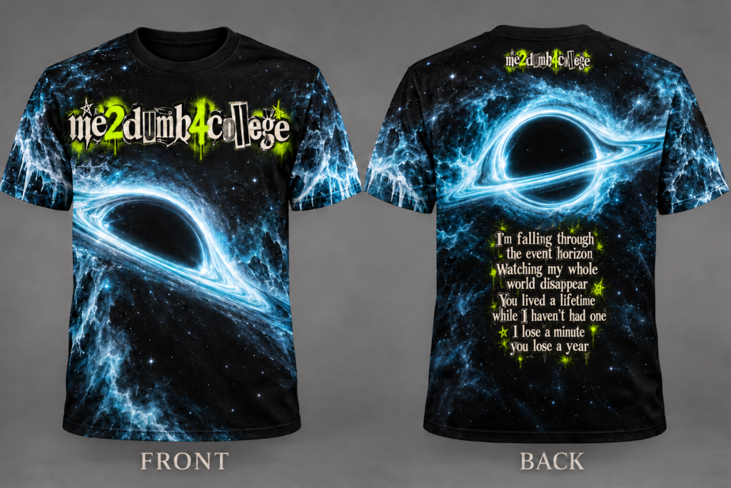 Event Horizon Ice Blue Lyric Tee — front and back design
